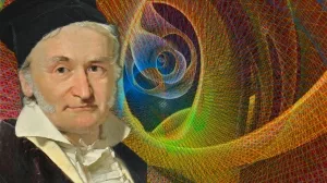 Mathematiker und Geodät Carl Friedrich Gauß vor abstraktem Hintergrund