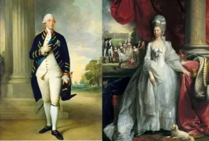 König George III. von Gainsborough (1781) und Queen Charlotte von Benjamin West (1779)